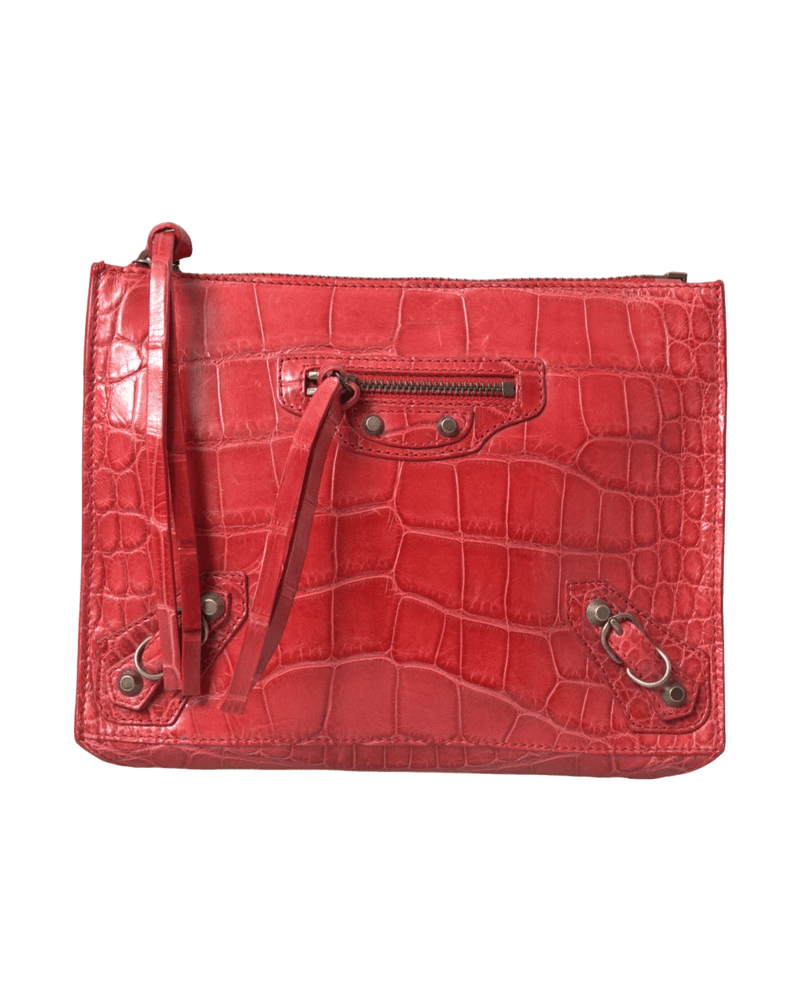 Balenciaga Exotic Red Alligator Leather Clutch Glam Steals