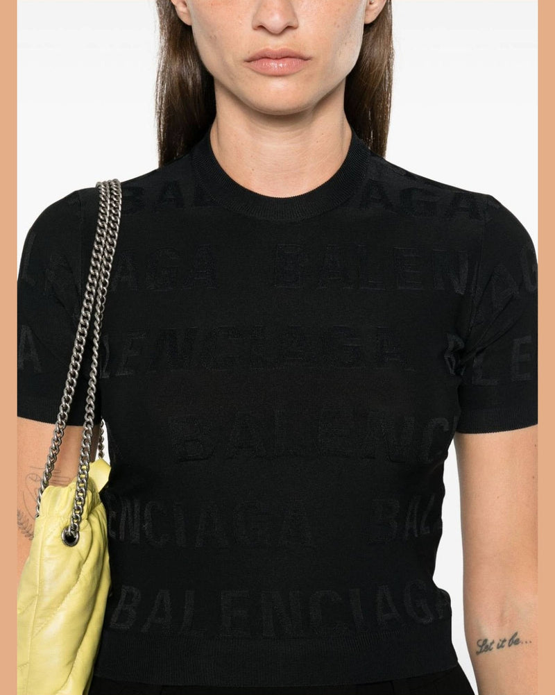 Balenciaga Jacquard Logo Crop Top Clothing Tops