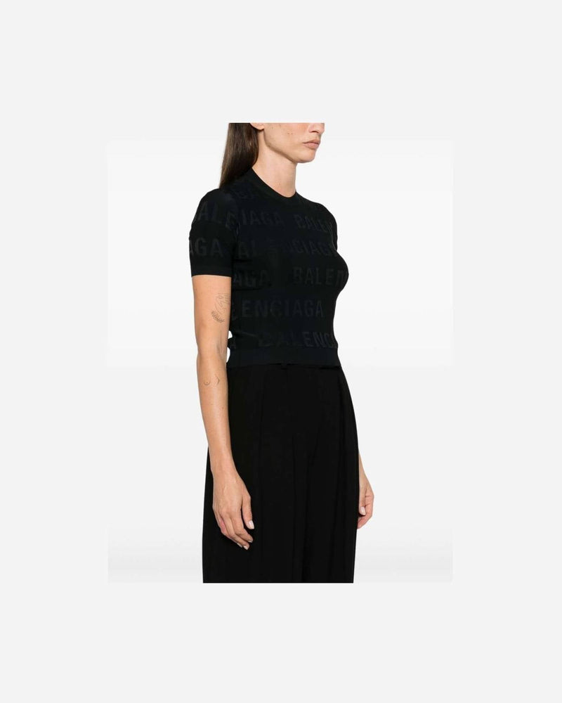 Balenciaga Jacquard Logo Crop Top Clothing Tops