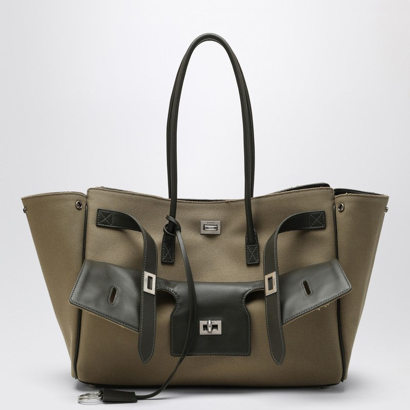 Balenciaga Khaki Canvas Carry All Bel Air Media Bag Glam Steals