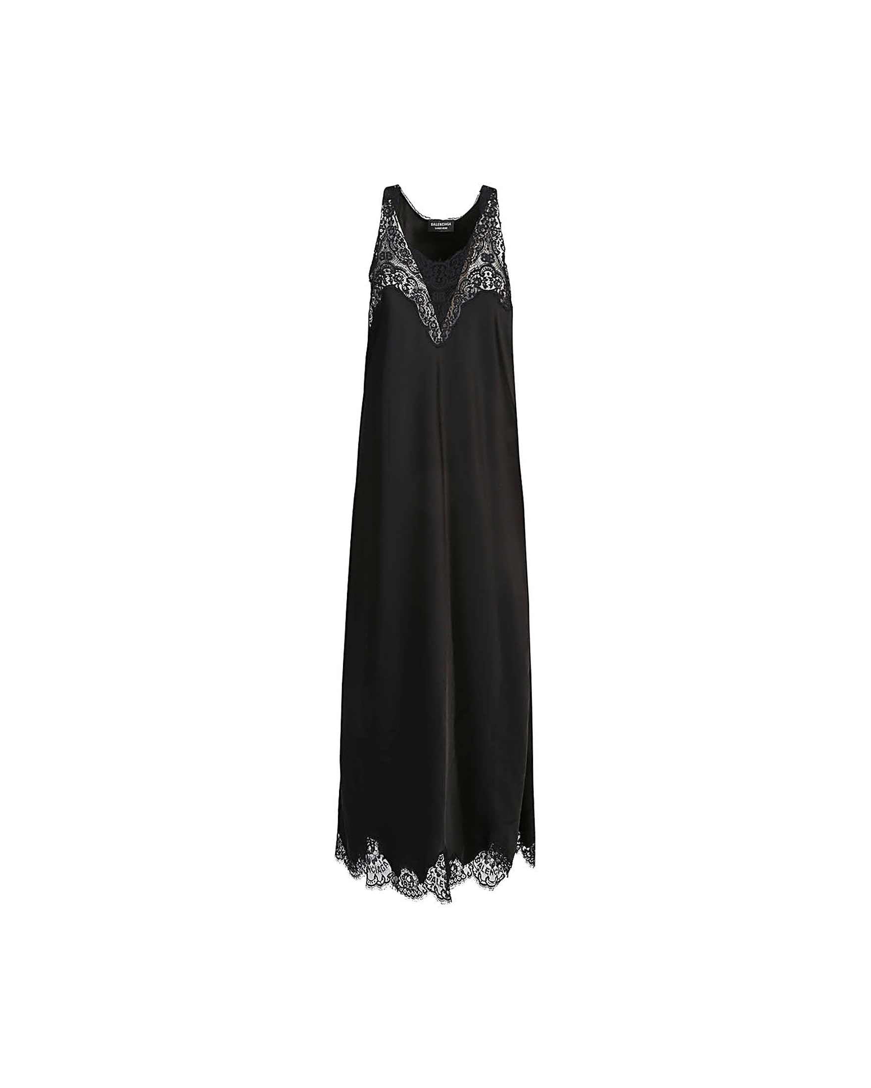 Balenciaga Lace Trim Long Length Sleeveless V Neckline Dress Glam Steals
