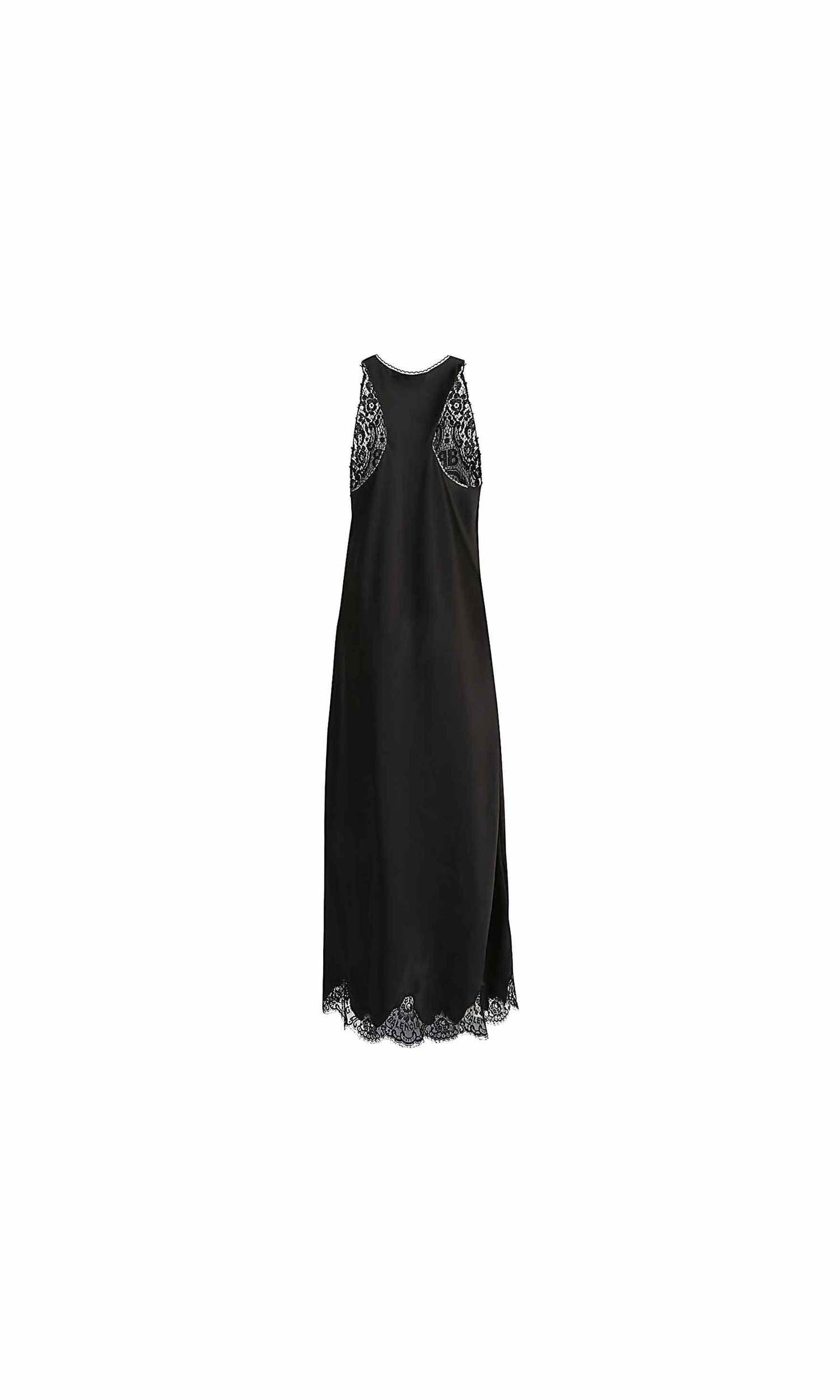 Balenciaga Lace Trim Long Length Sleeveless V Neckline Dress Glam Steals