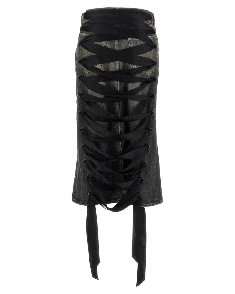 Balenciaga Lace Up Denim Skirt Glam Steals