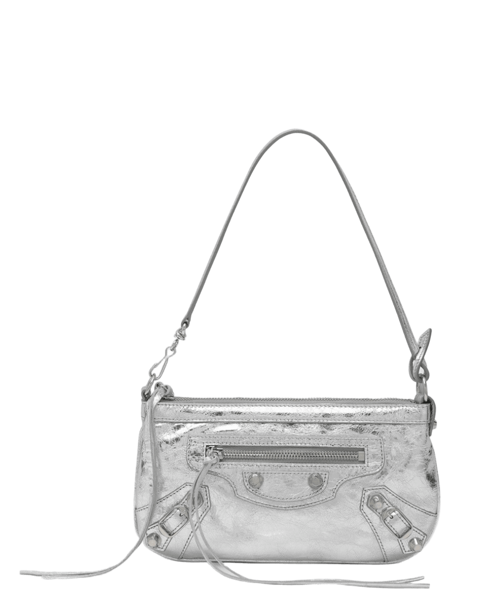 Balenciaga Metallic Silver Le City Shoulder Pouch Glam Steals