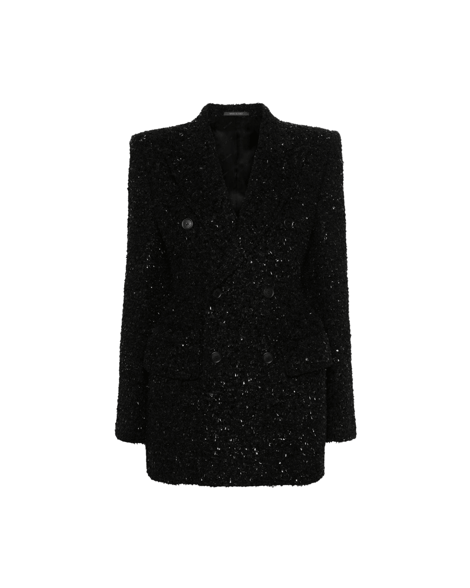 Balenciaga Tweed Hourglass Texture Padded Shoulder Wool Blend Blazer