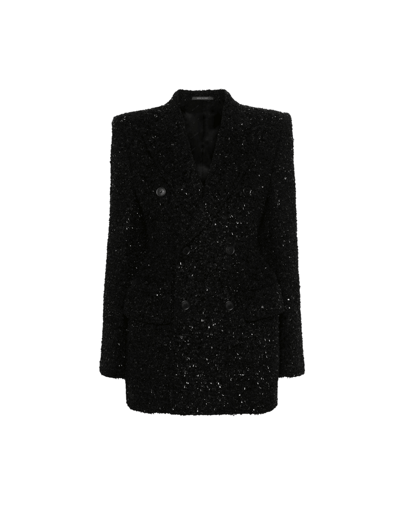 Balenciaga Tweed Hourglass Texture Padded Shoulder Wool Blend Blazer Glam Steals