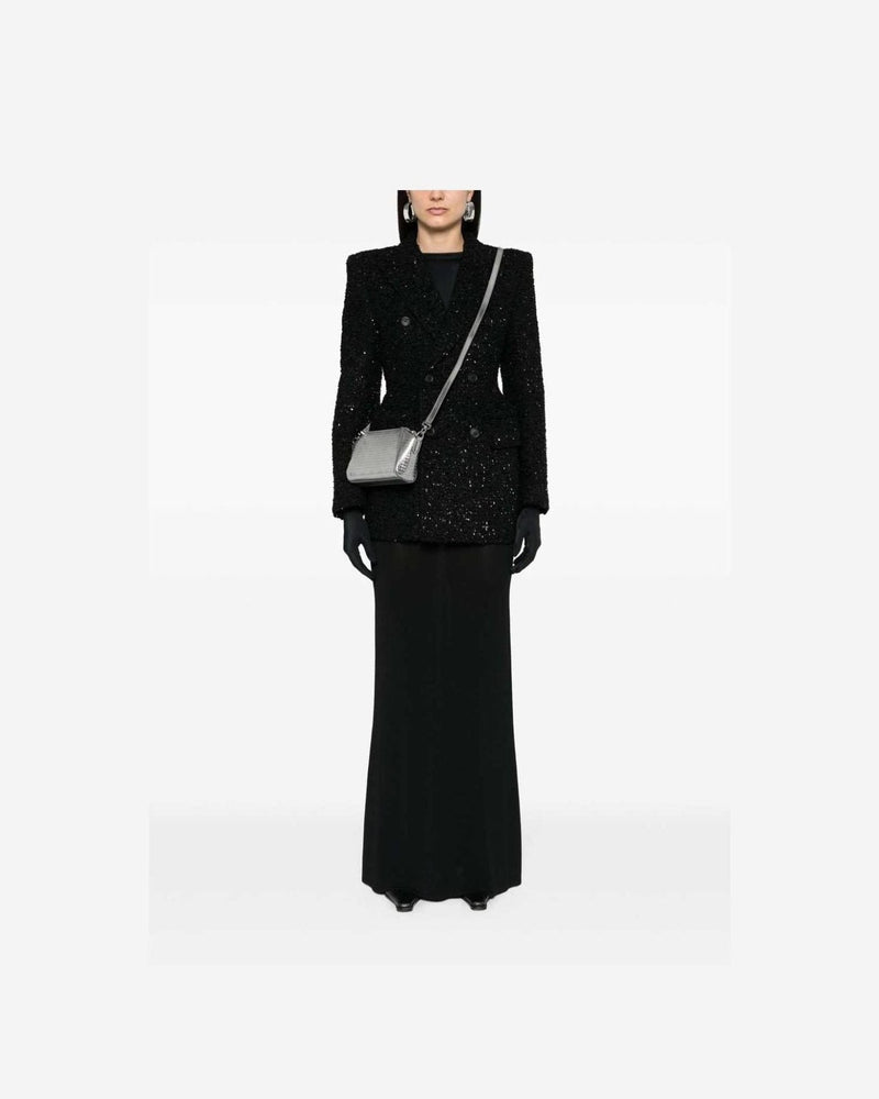 Balenciaga Tweed Hourglass Texture Padded Shoulder Wool Blend Blazer Glam Steals