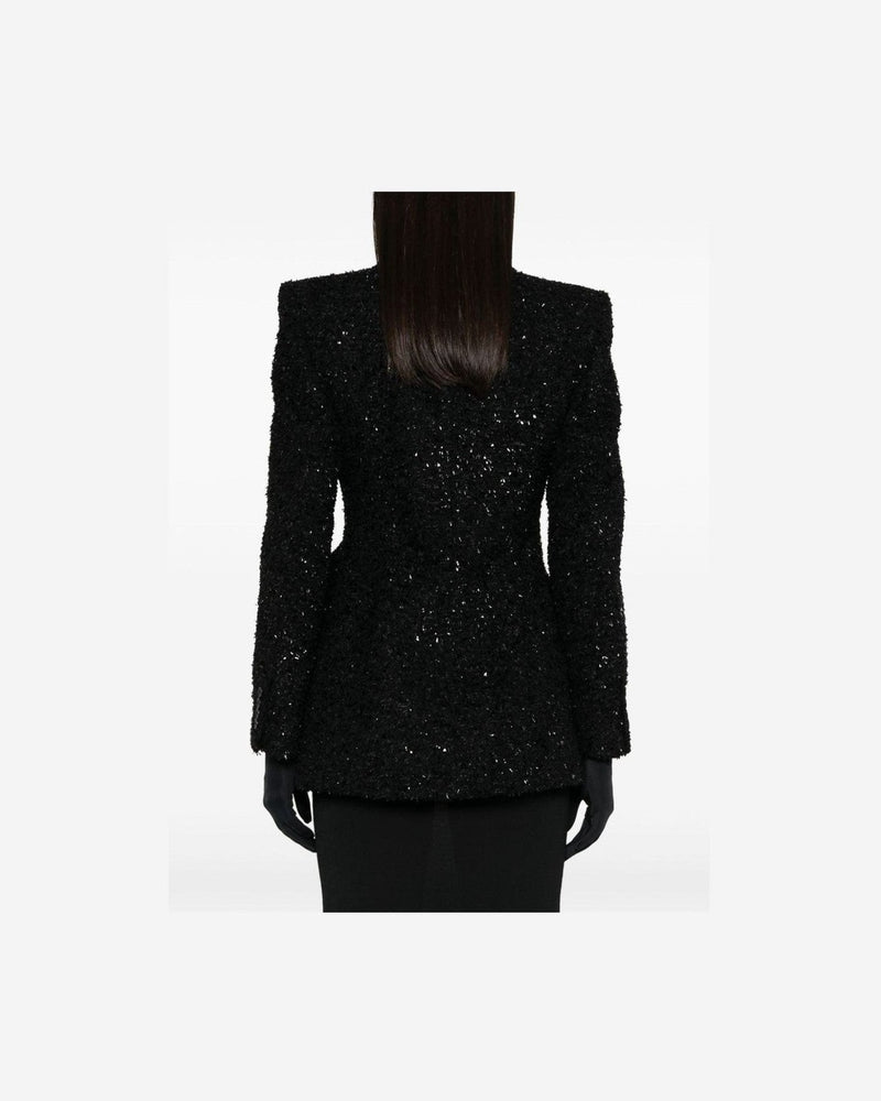 Balenciaga Tweed Hourglass Texture Padded Shoulder Wool Blend Blazer Glam Steals