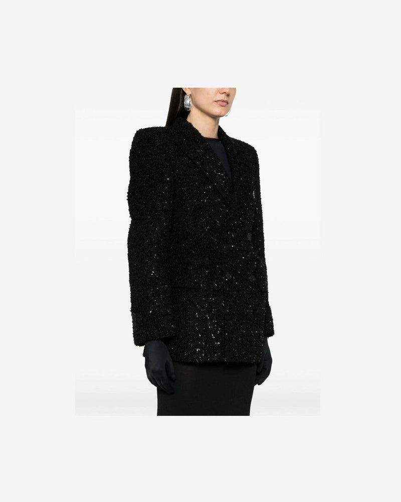 Balenciaga Tweed Hourglass Texture Padded Shoulder Wool Blend Blazer Glam Steals