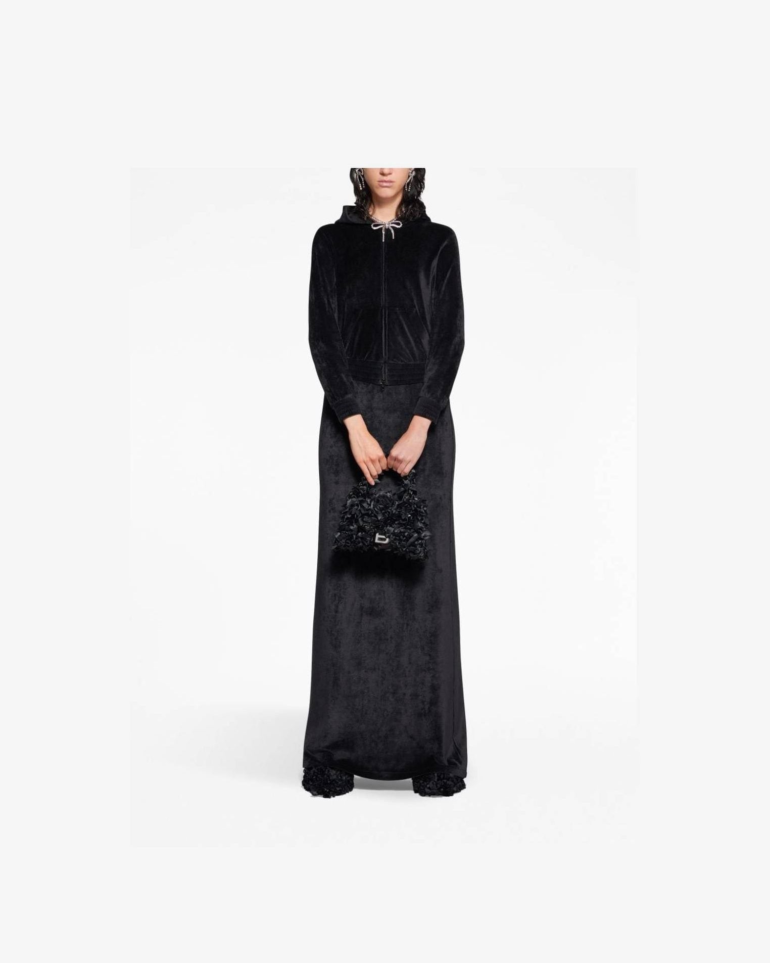 Balenciaga Velvet Crystal Embellished Zip Up Hoodie Glam Steals