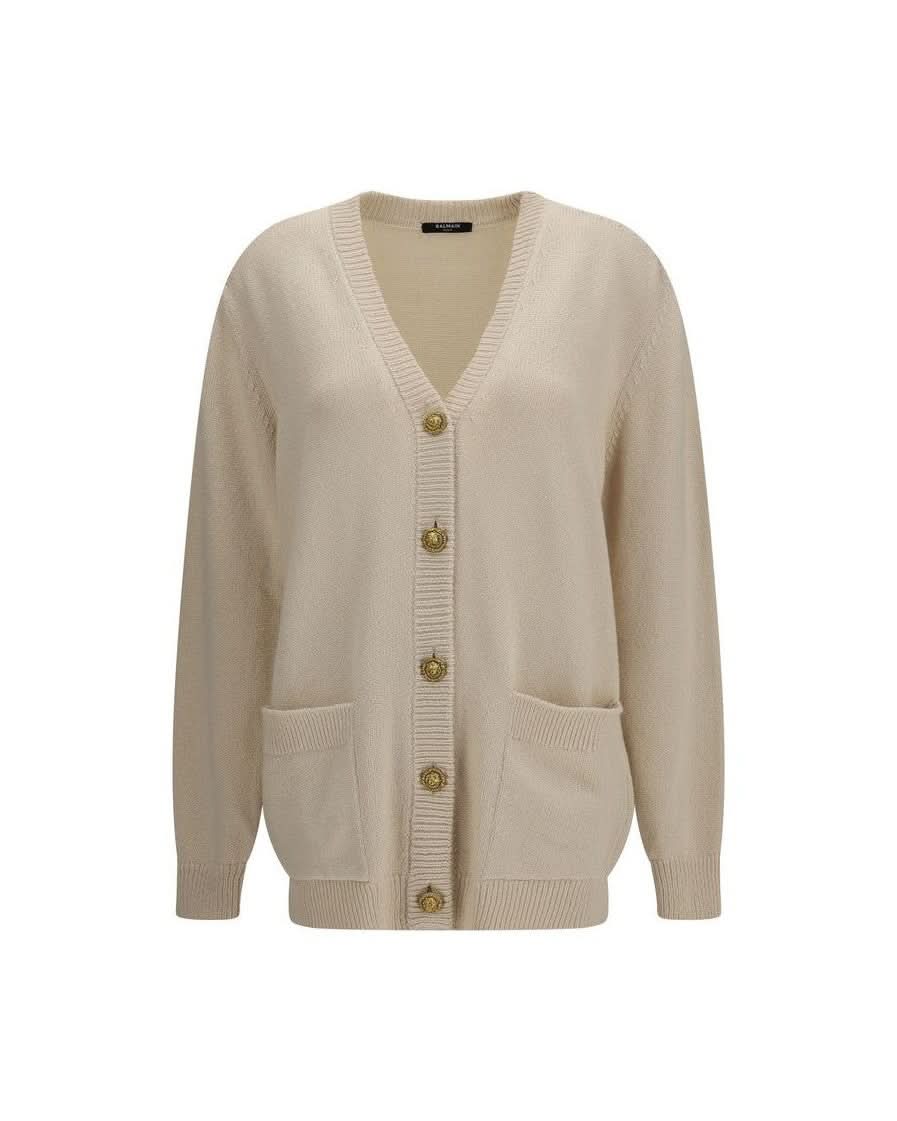 Balmain Beige Cotton Cardigan 