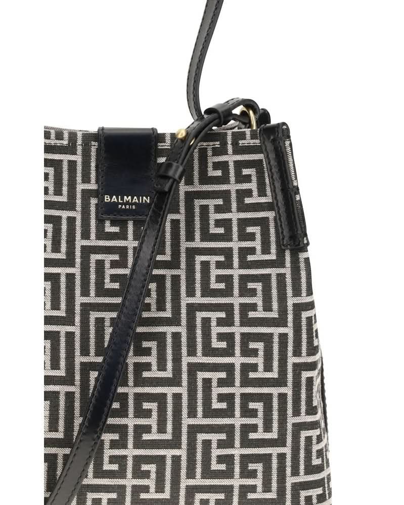 Balmain Black Cotton Bucket Bag 