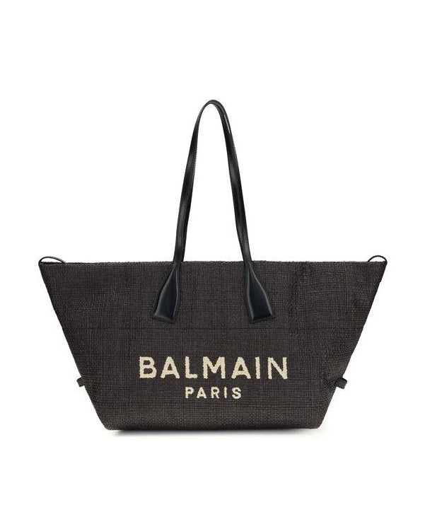 Balmain Black Raffia Shoulder Bag 