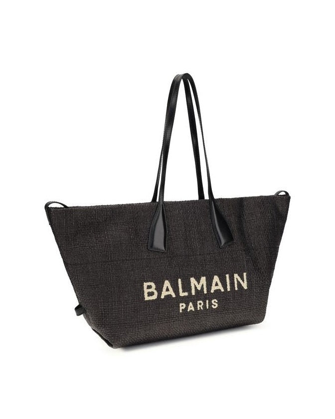 Balmain Black Raffia Shoulder Bag 