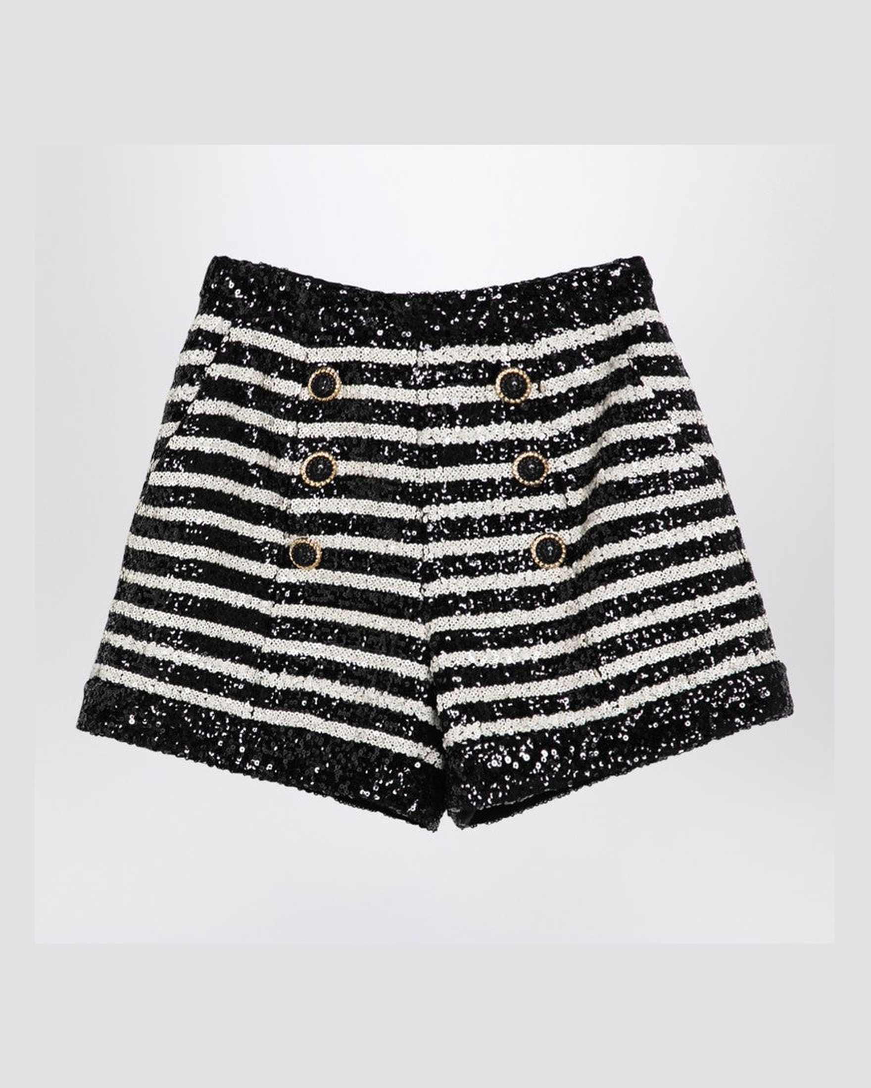 Balmain Black/White Striped Shorts With Sequins Glam Steals