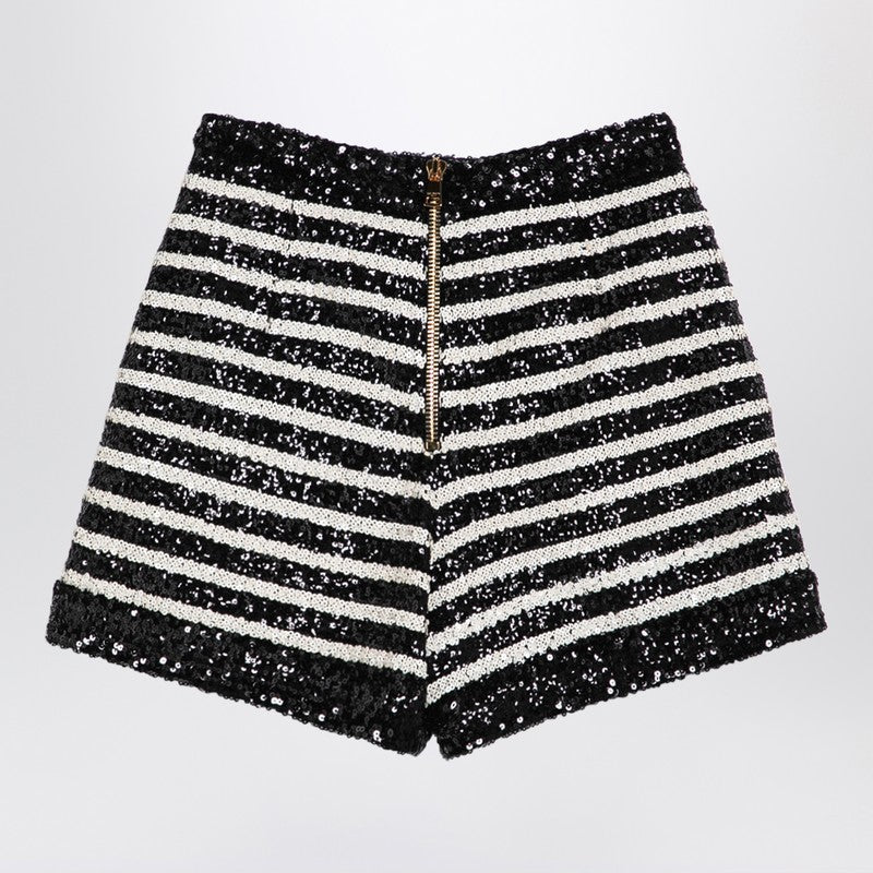 Balmain Black/White Striped Shorts With Sequins Glam Steals