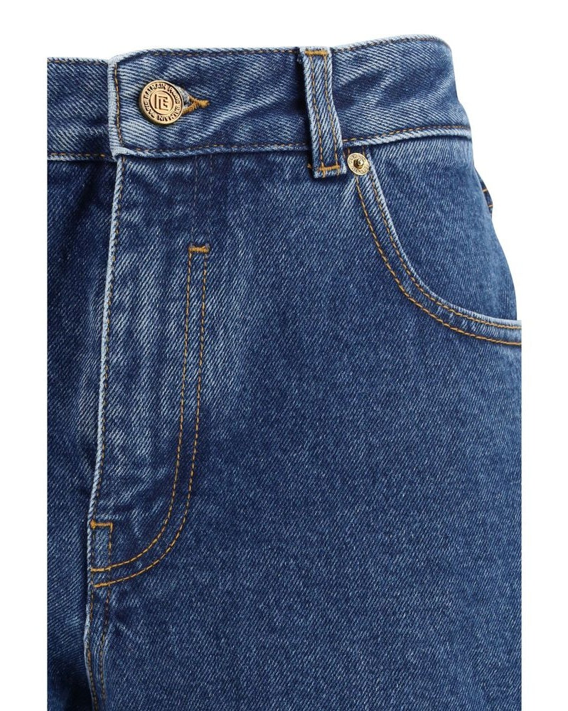 Balmain Blue Cotton Straight Leg Jeans