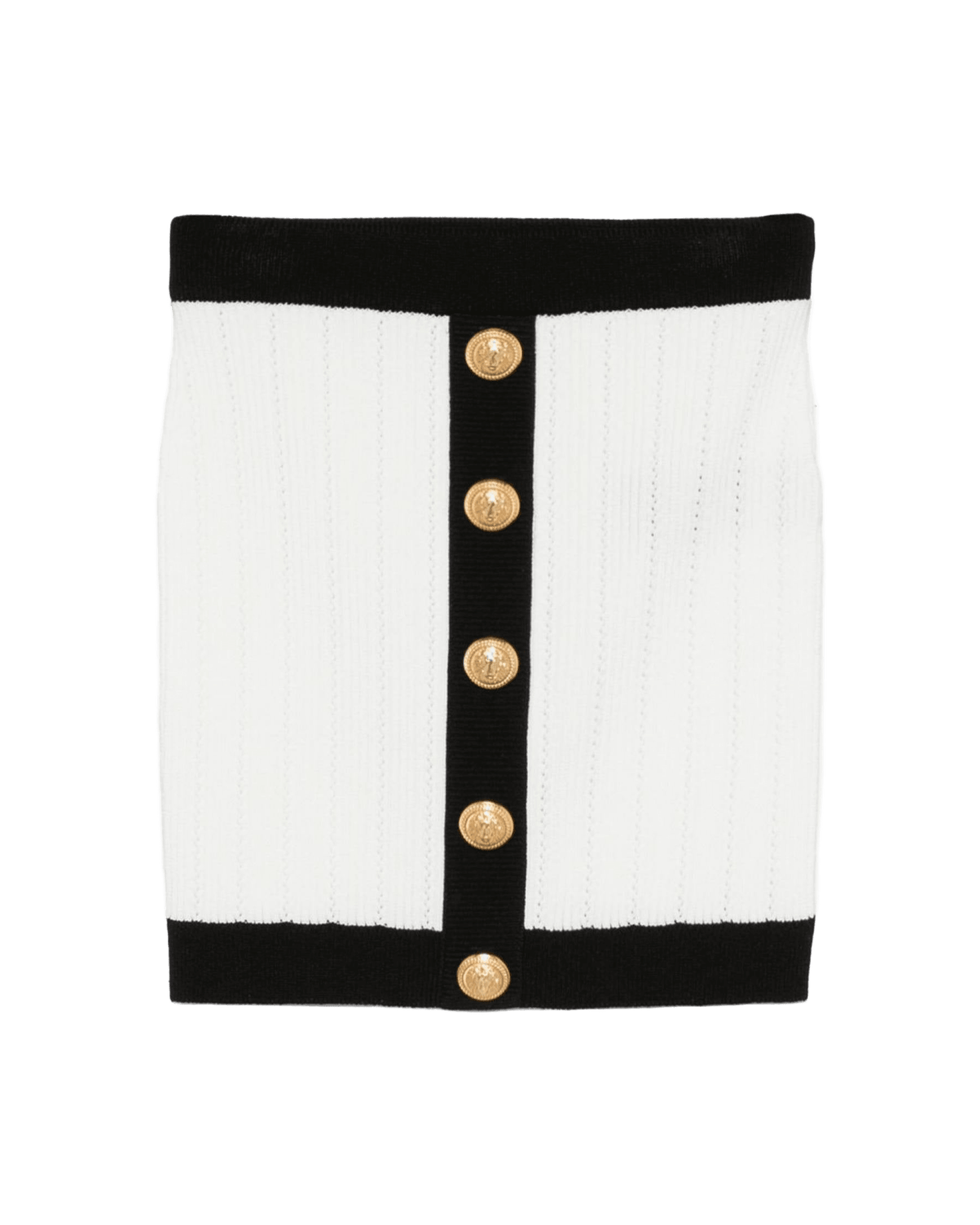 Balmain Button Embellished Ribbed Knit Mini Skirt
