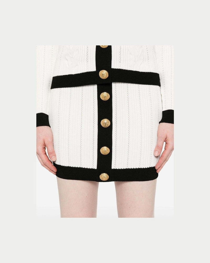 Balmain Button Embellished Ribbed Knit Mini Skirt Glam Steals