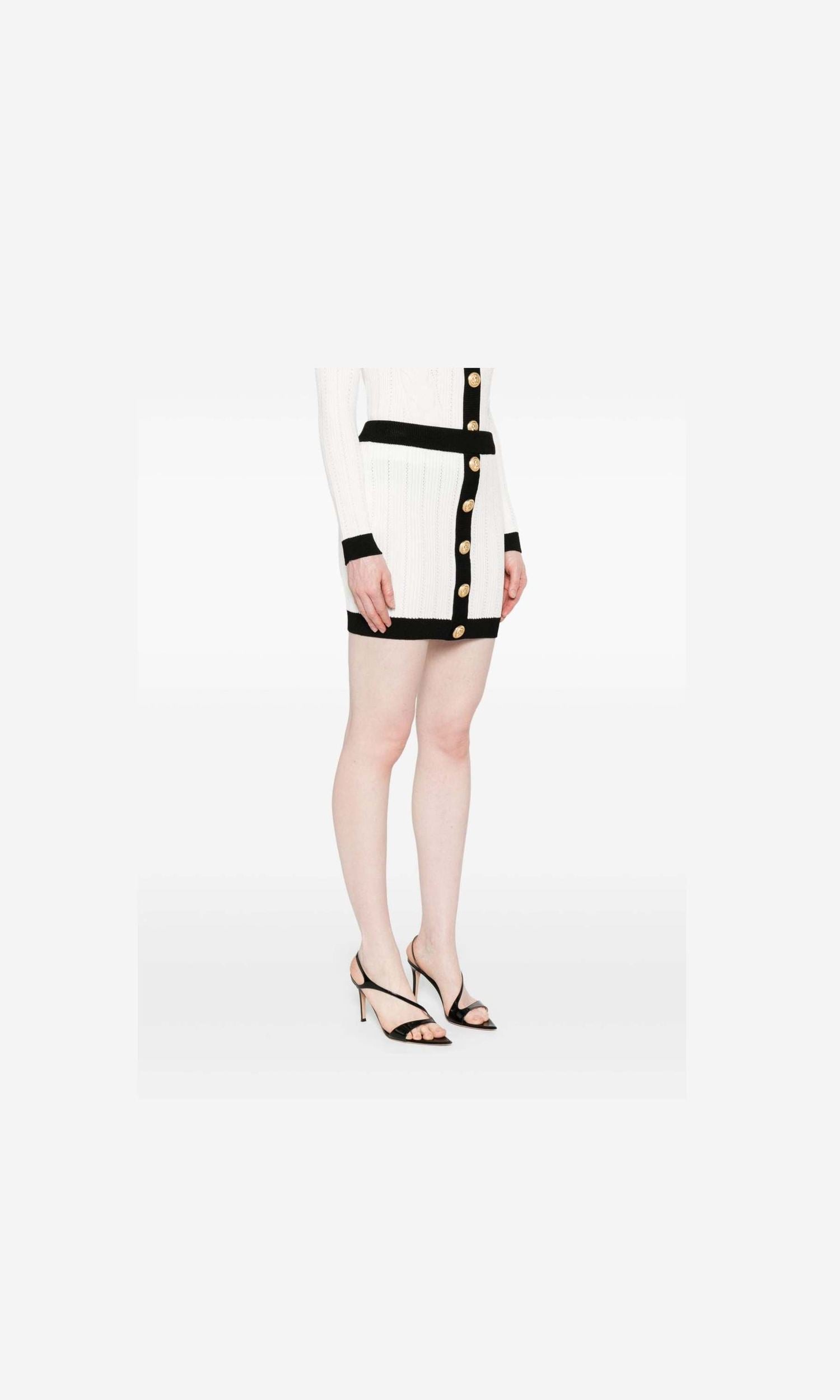 Balmain Button Embellished Ribbed Knit Mini Skirt Glam Steals