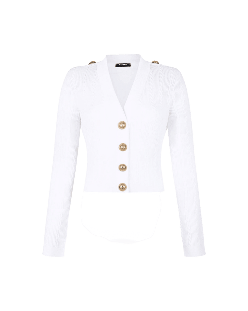 Balmain Button Trim Cable Knit Cardigan Glam Steals