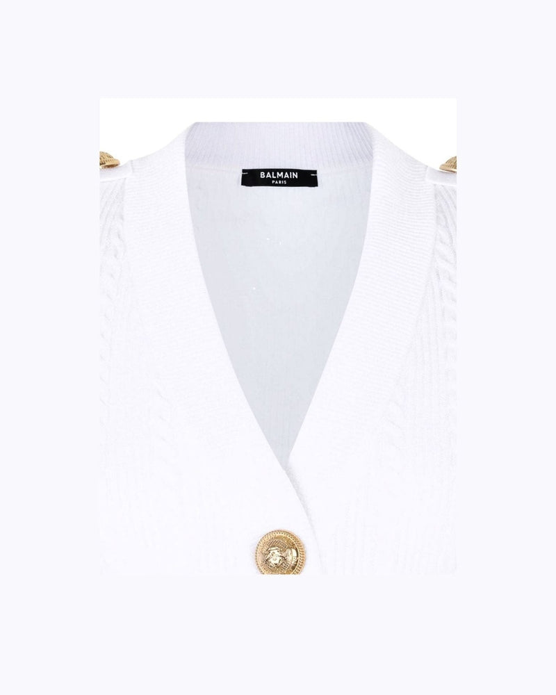 Balmain Button Trim Cable Knit Cardigan Glam Steals