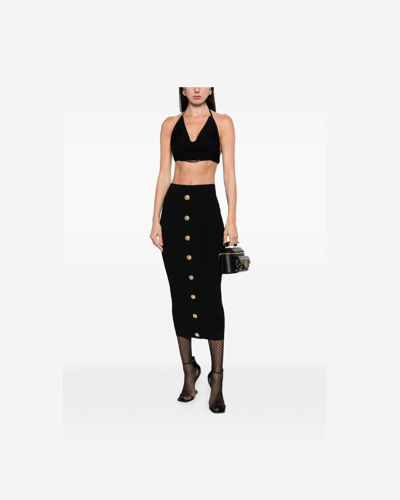 Balmain Cable Knit Button Front Midi Fitted Skirt Glam Steals
