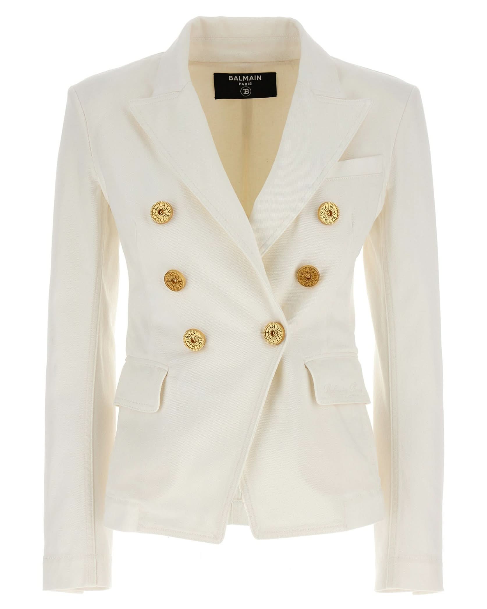 Balmain Denim Double Breasted Blazer Glam Steals