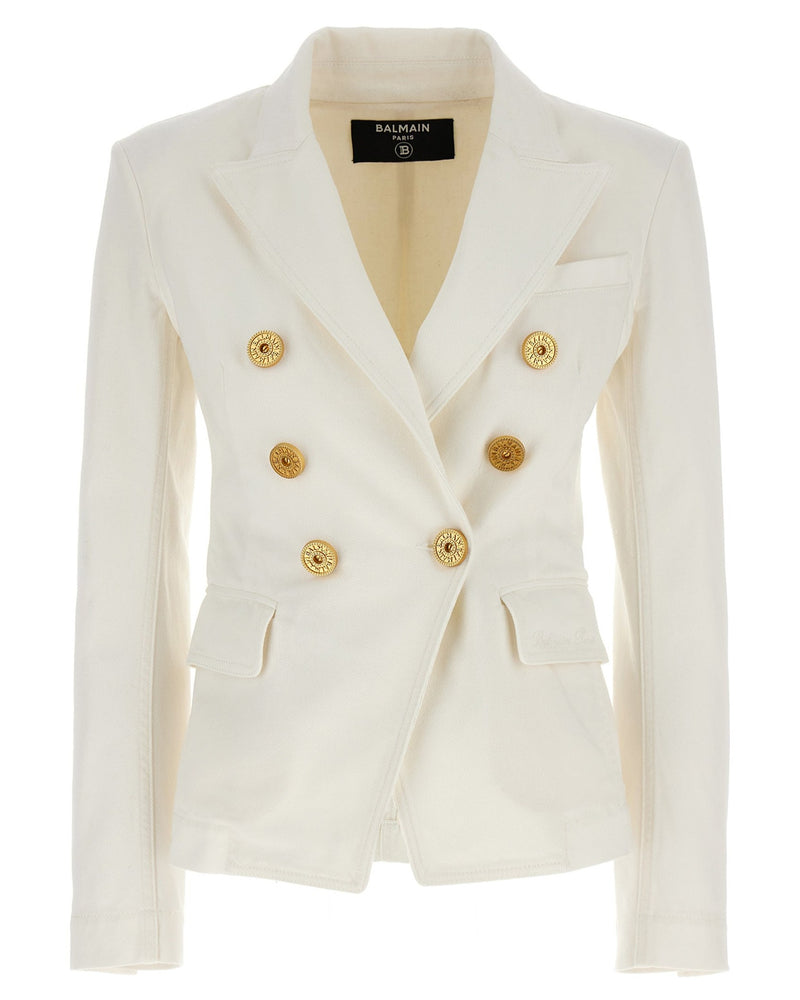 Balmain Denim Double Breasted Blazer Glam Steals