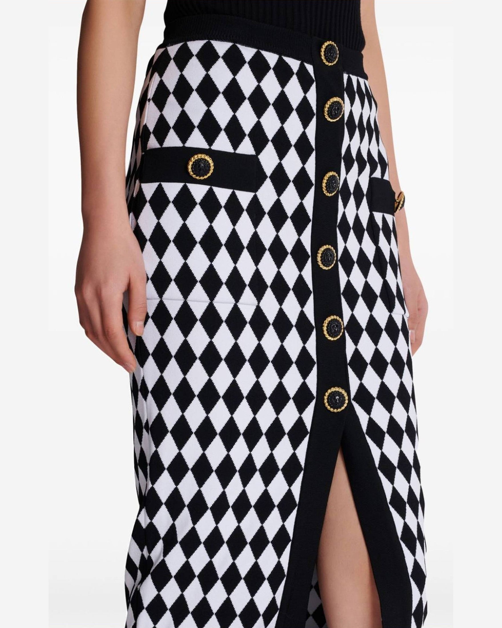 Balmain Diamond Intarsia Knitted Midi Skirt Glam Steals
