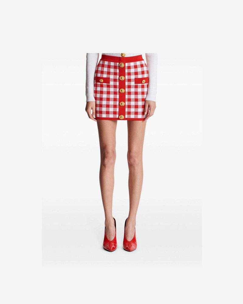 Balmain Gingham Fine Knit Miniskirt Glam Steals