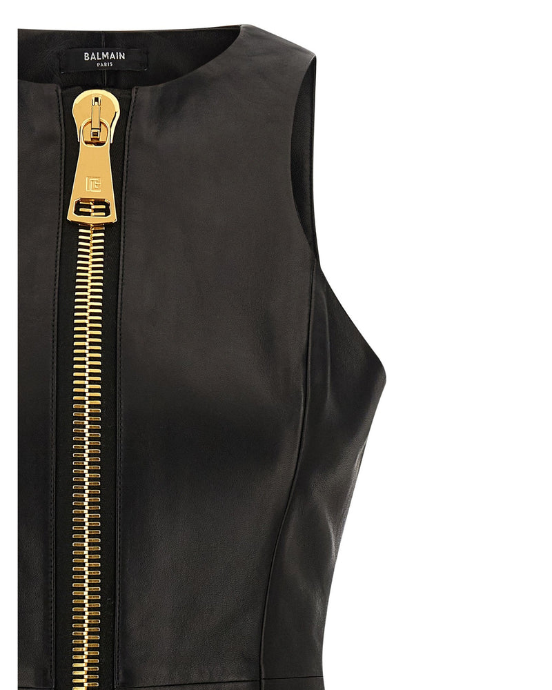 Balmain Leather Maxi Zip Dress Glam Steals