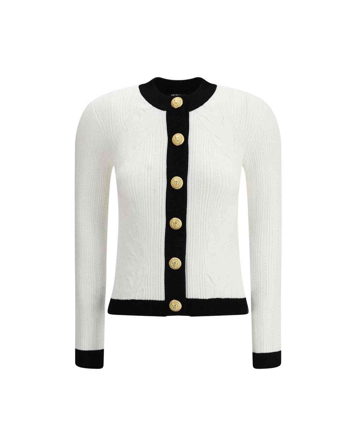 Balmain Ls Buttoned Torsade Knit Cardigan