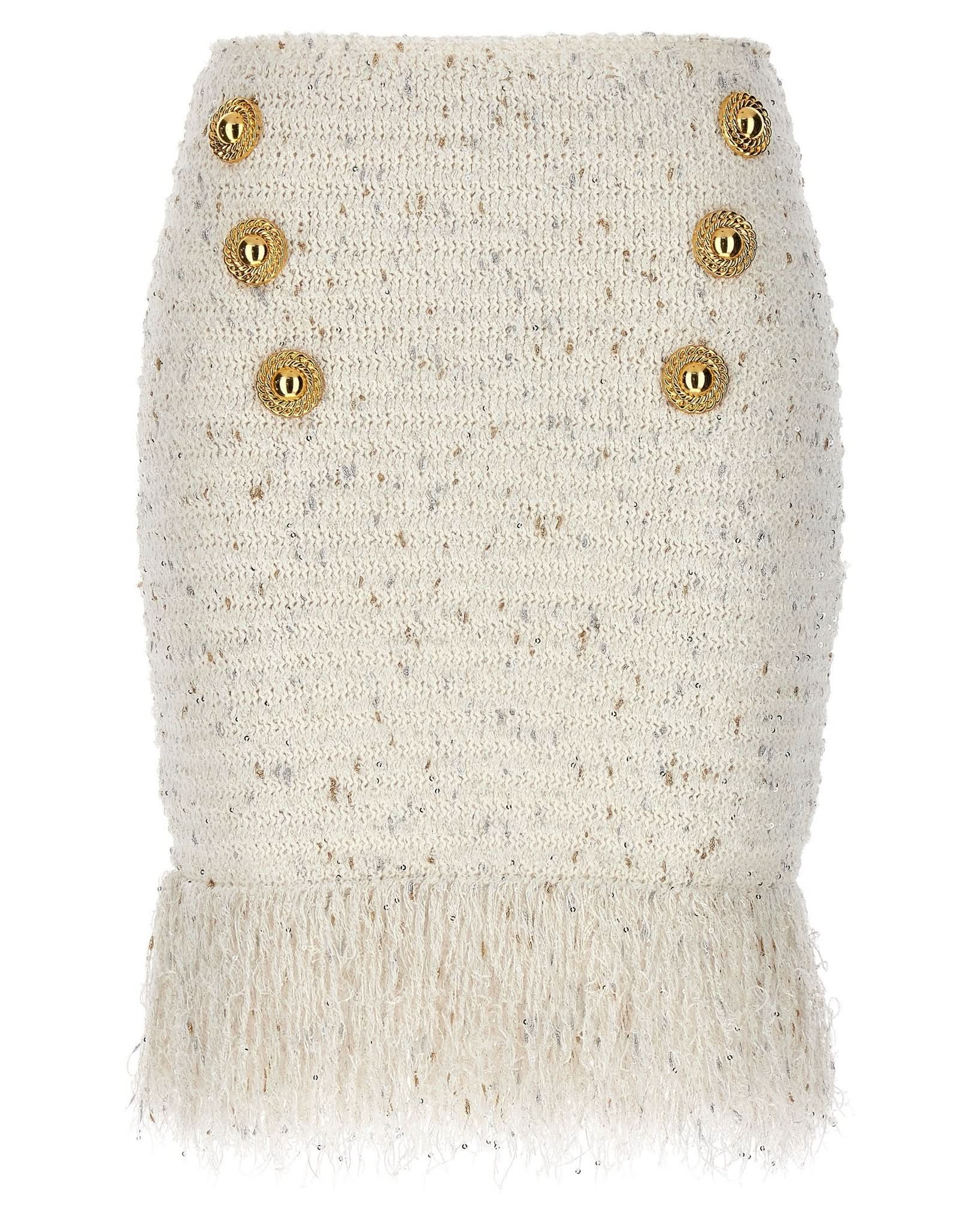 Balmain Tweed Fringed Skirt Glam Steals