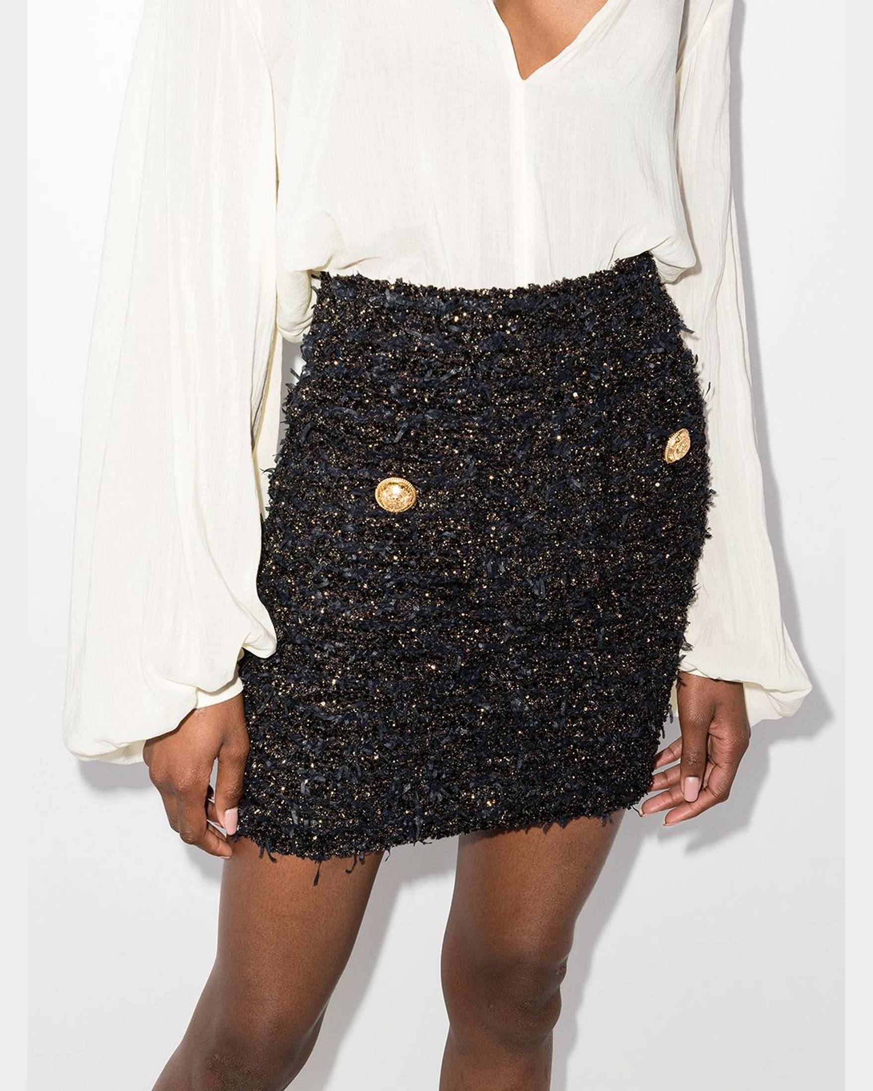 Balmain Tweed High Rise Miniskirt Glam Steals