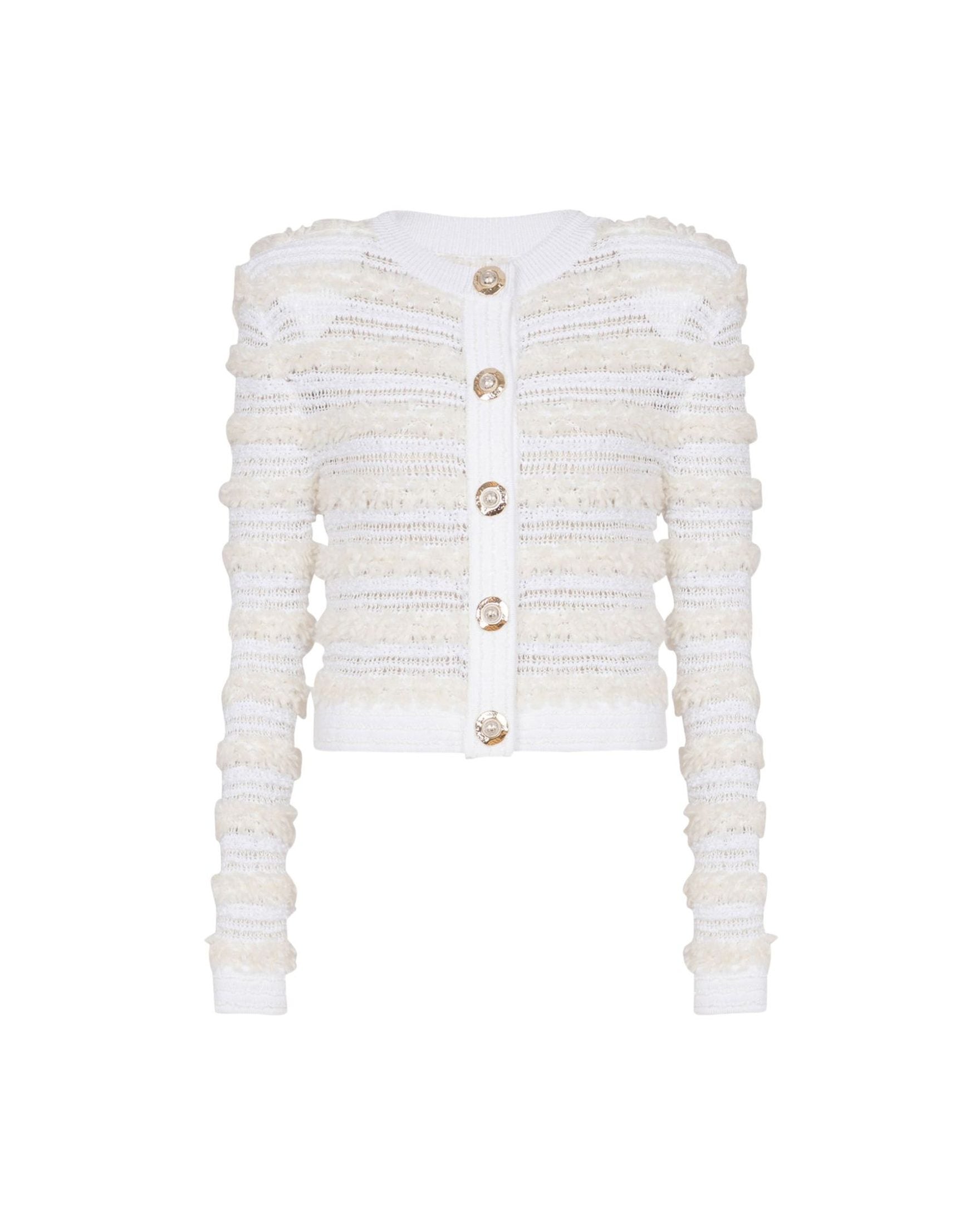 Balmain Tweed Long Sleeved Effect Knit Cardigan Glam Steals