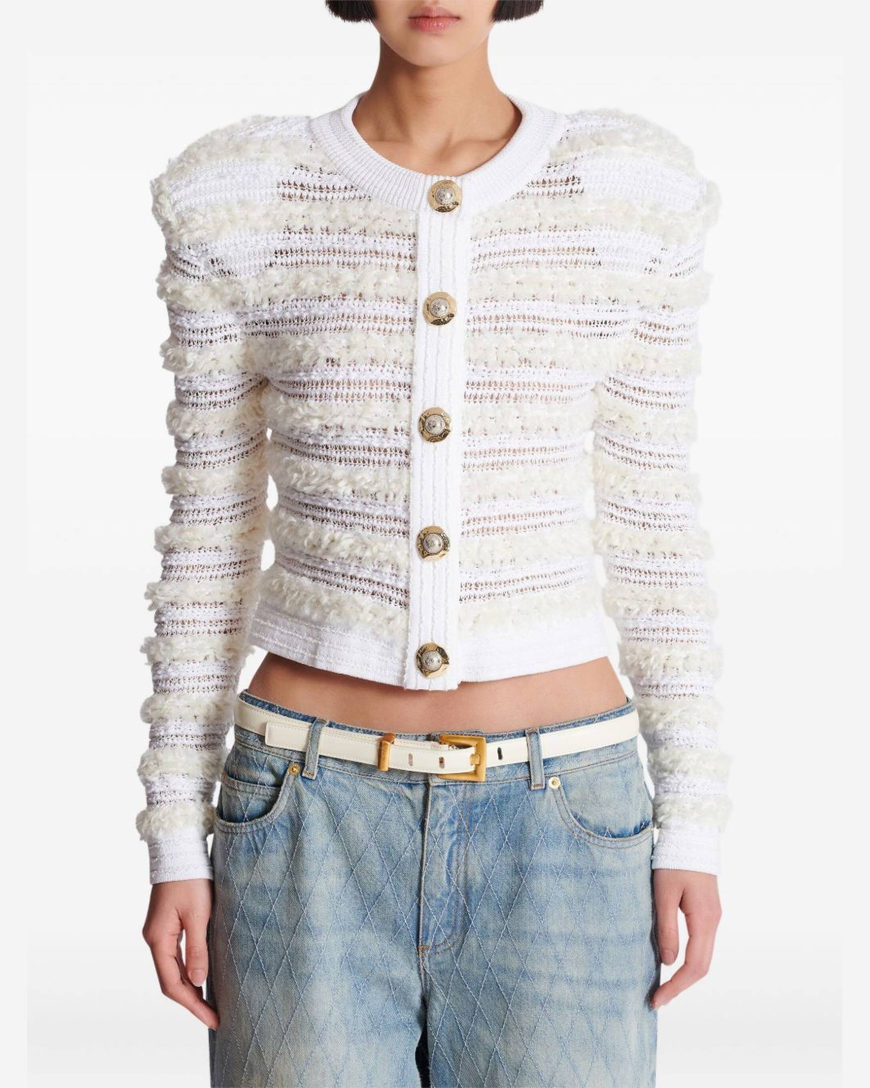 Balmain Tweed Long Sleeved Effect Knit Cardigan Glam Steals