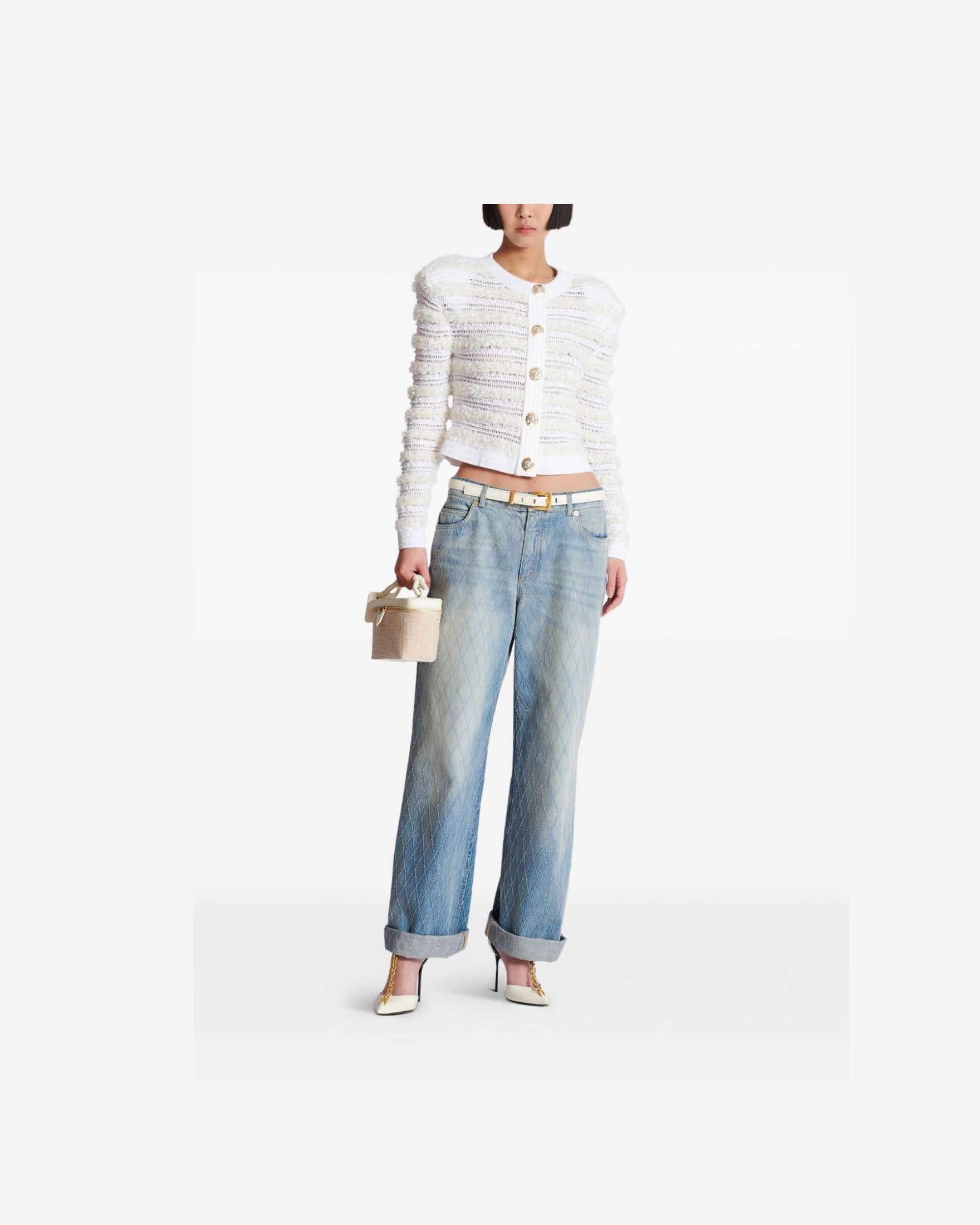 Balmain Tweed Long Sleeved Effect Knit Cardigan Glam Steals