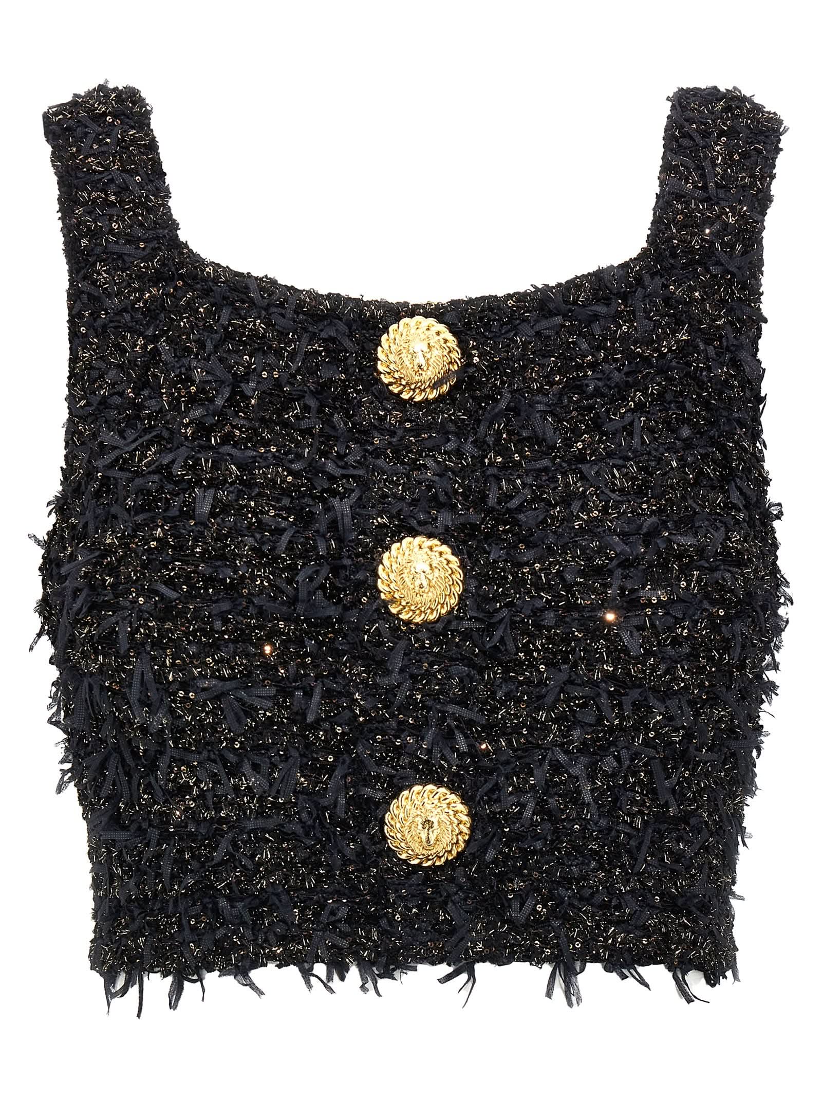Balmain Tweed Lurex Top Glam Steals