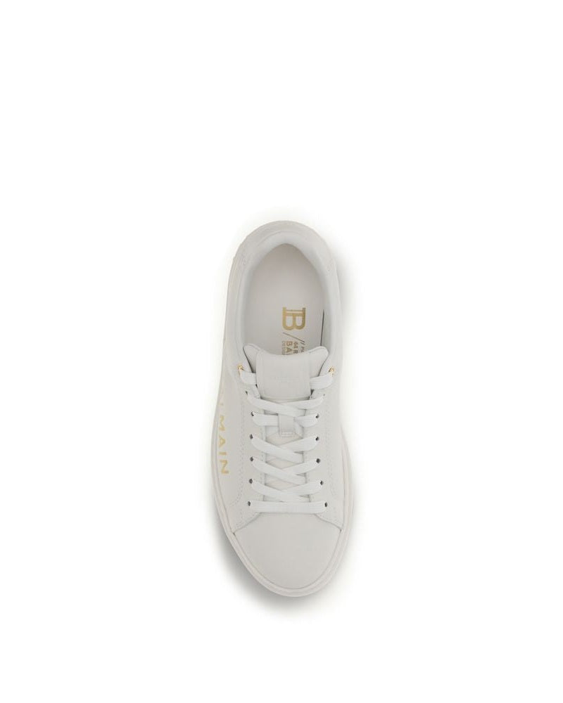 Balmain White Calf Leather Bos Taurus Low Top Sneakers