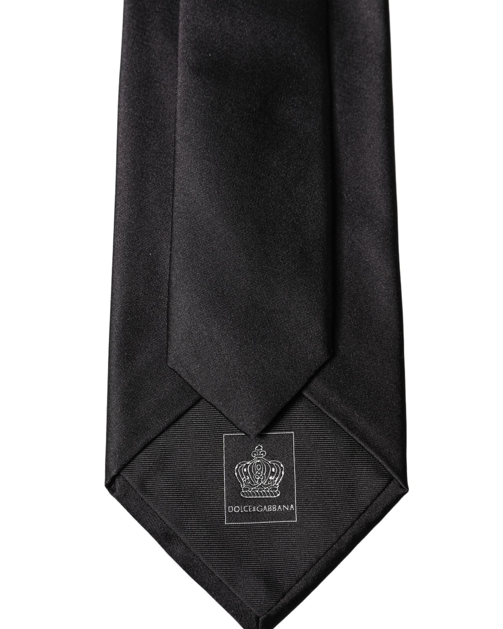 Dolce & Gabbana Black Satin 100% Silk Adjustable Tied Necktie Tie Glam Steals