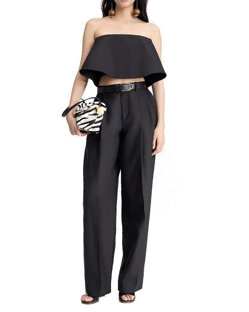 Black Silk Flared Pants Glam Steals