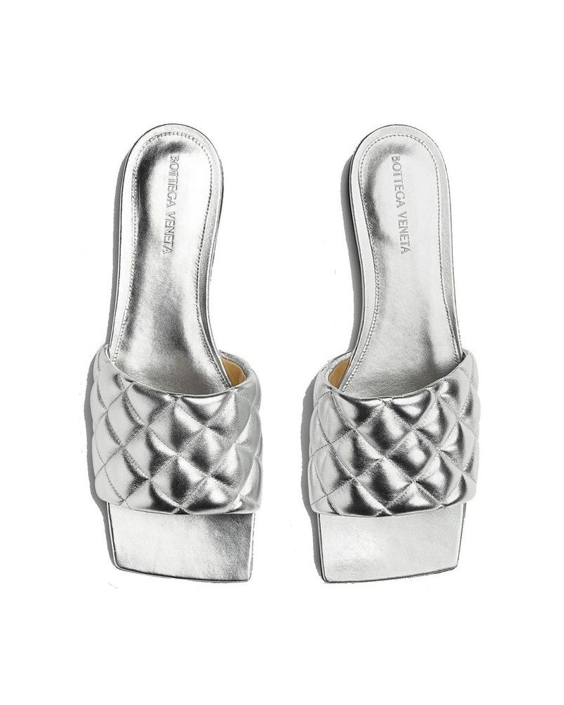 Bottega Veneta Silver Calfskin Flat Sandals Glam Steals