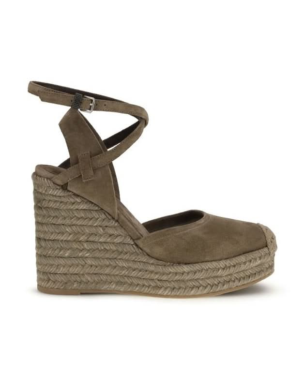 Brunello Cucinelli Beige Calf Leather Bos Taurus Espadrilles Flats