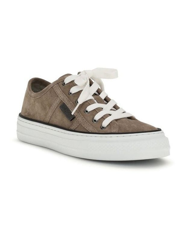 Brunello Cucinelli Beige Calf Leather Bos Taurus Low Top Sneakers Glam Steals