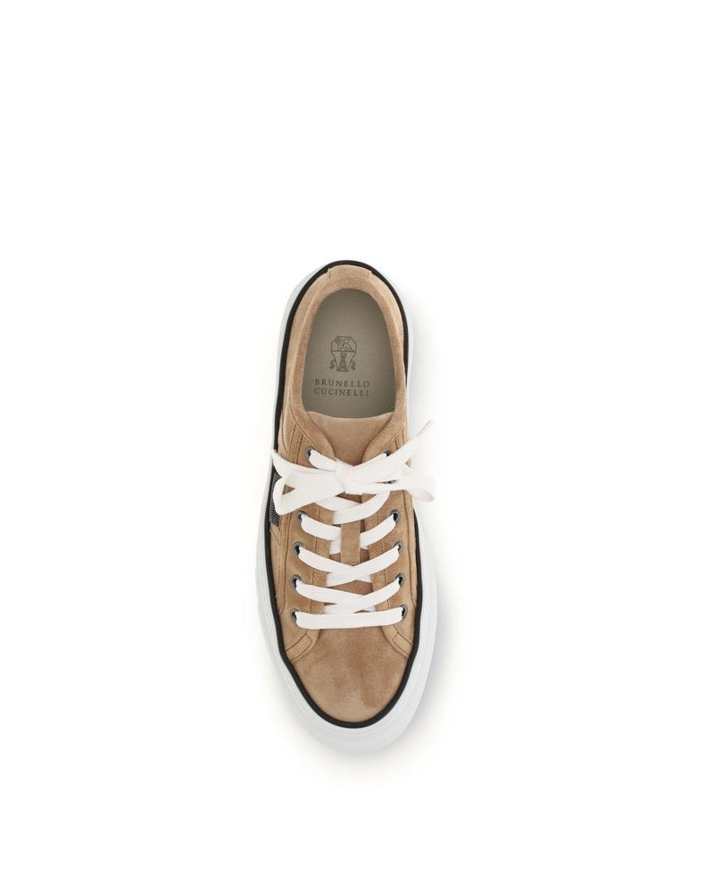 Brunello Cucinelli Beige Calf Leather Bos Taurus Low Top Sneakers 