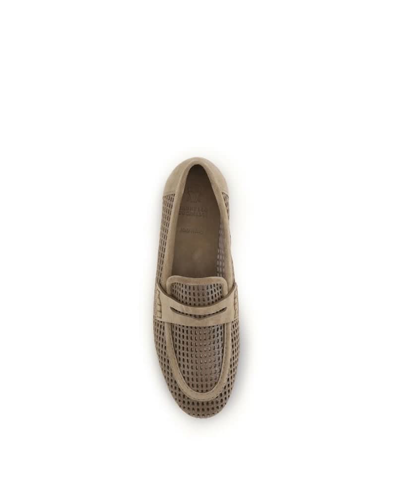Brunello Cucinelli Beige Calf Leather Bos Taurus Slip On Loafers 