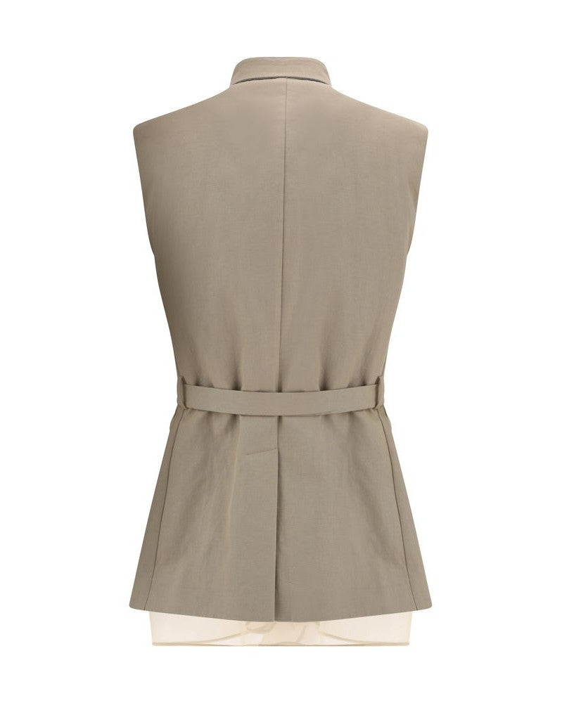 Brunello Cucinelli Beige Cotton Sleveless Jacket Glam Steals