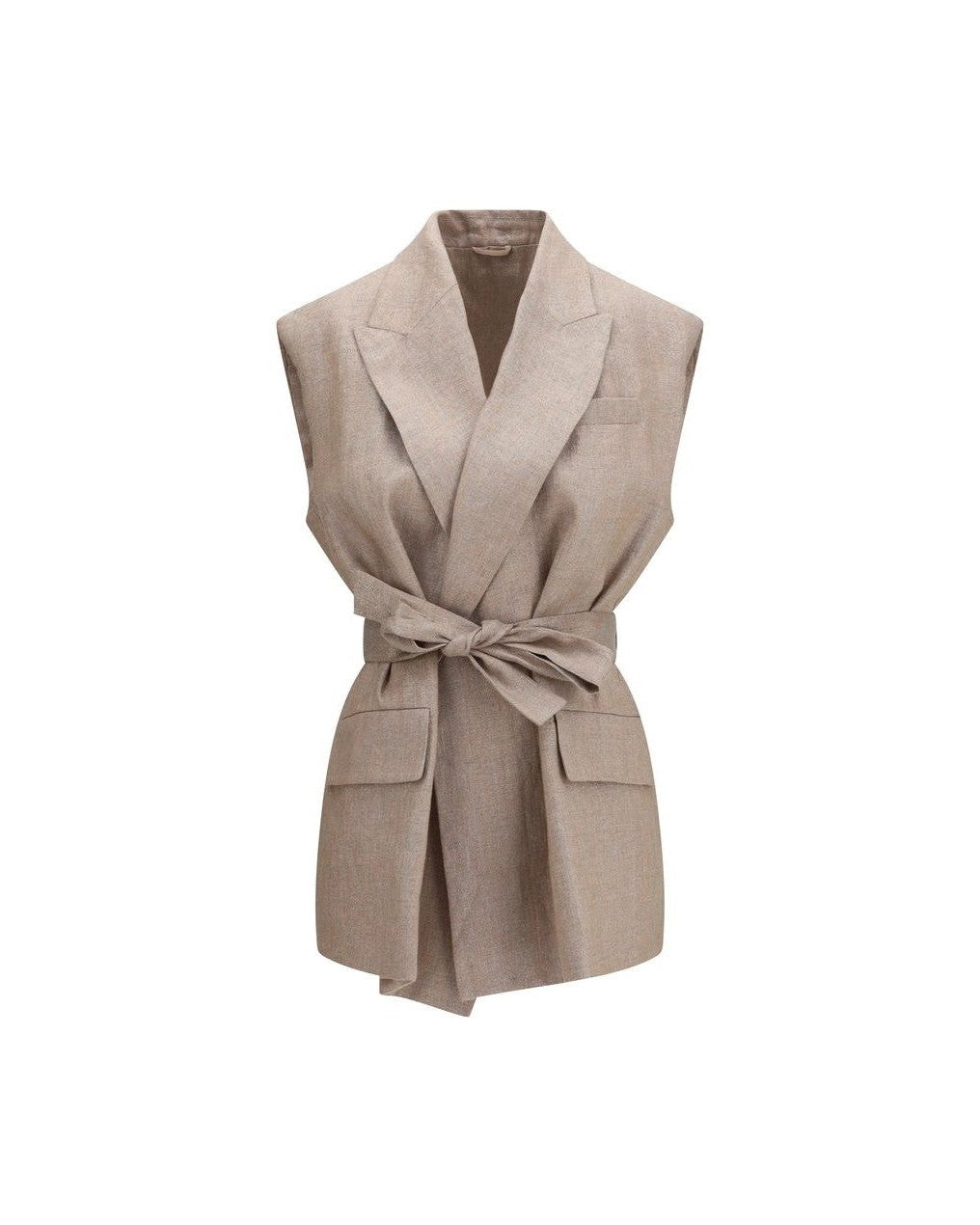 Brunello Cucinelli Beige Linen Sleveless Jacket Glam Steals