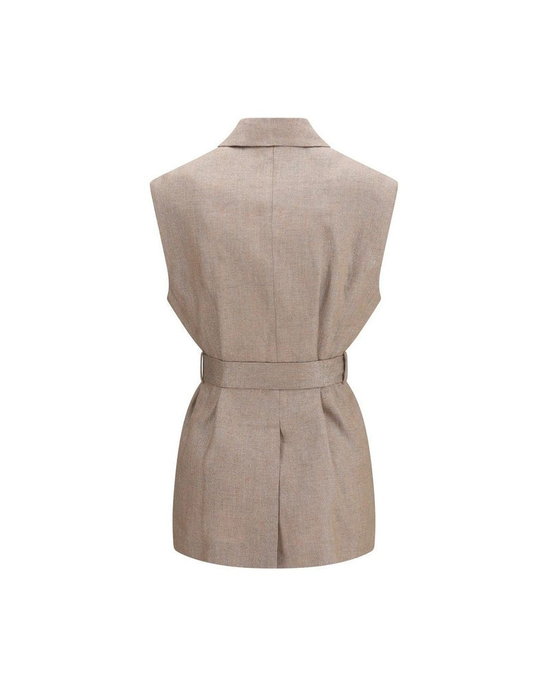 Brunello Cucinelli Beige Linen Sleveless Jacket Glam Steals